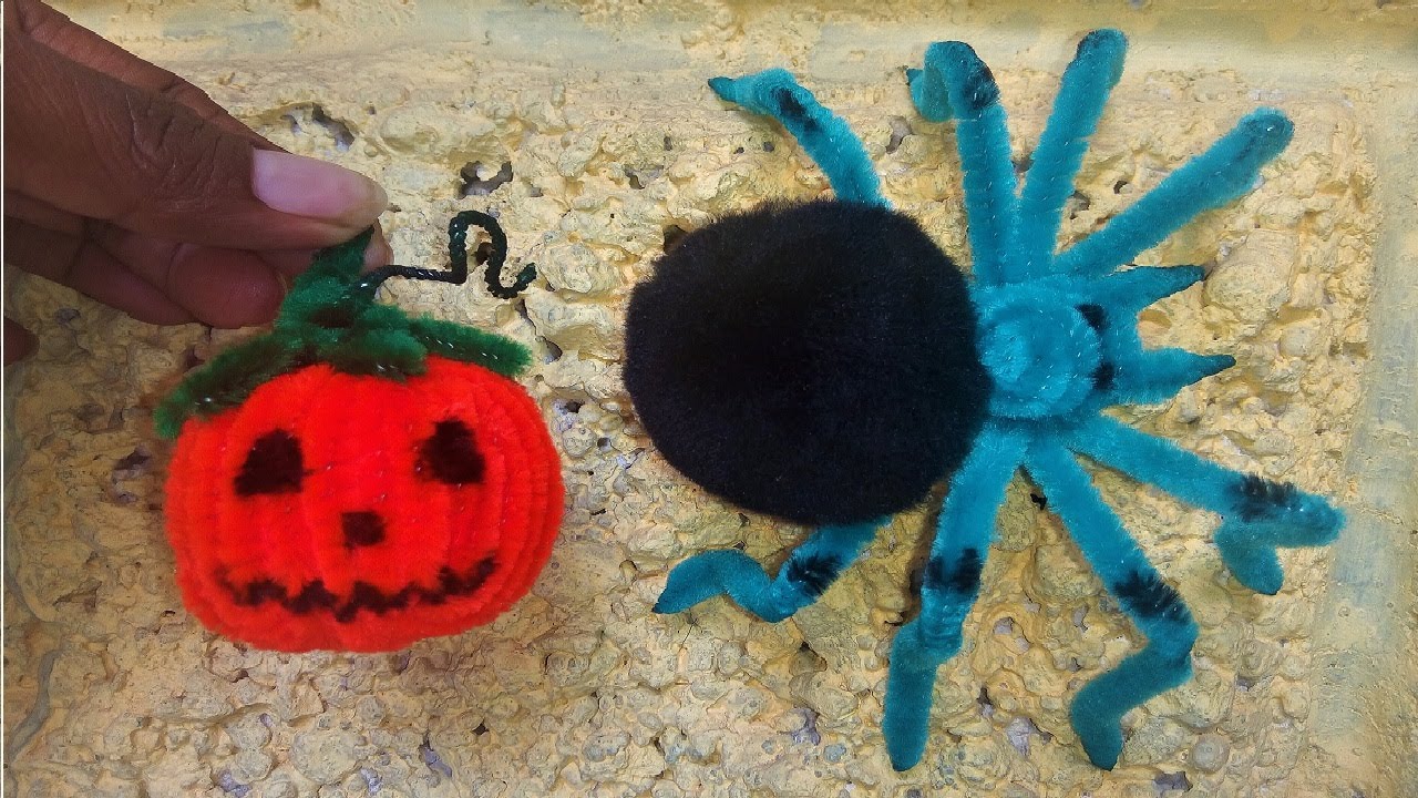 Tarántula  y calabaza  fácil  con limpiapipas para vender o decorar Halloween/pipecleaners