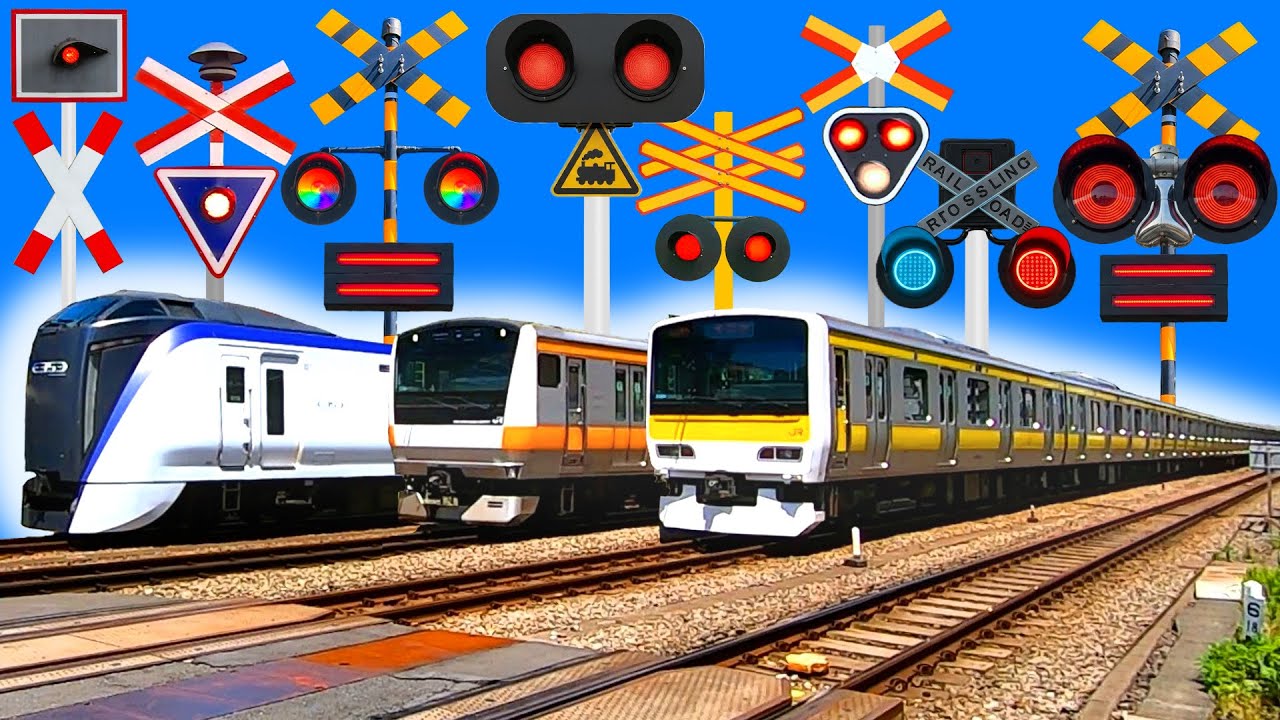【電車】踏切動画【ふみきり 鉄道】train railway railroad crossing 総武線 中央線 特急あずさ