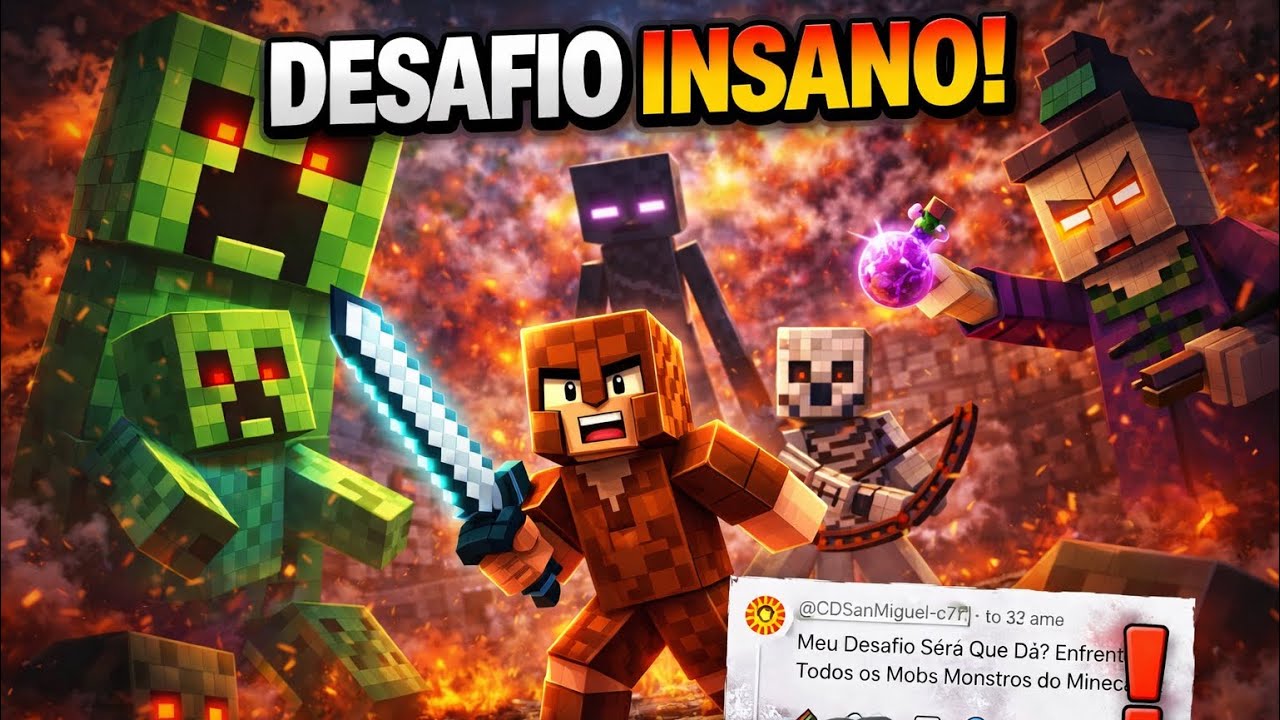 TODOS os Mobs do Minecraft vs Eu (Armadura Fraca!)