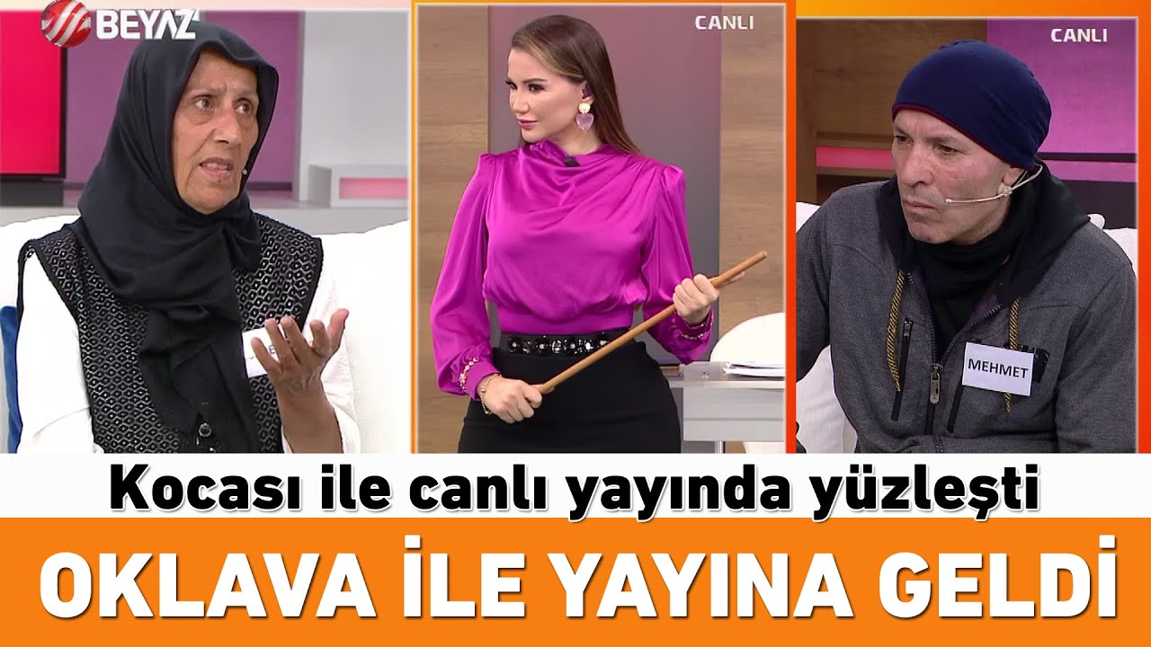 Yayına oklava ile geldi! 'Komşum kaçırdı' dediği kocası ile yüzleşti