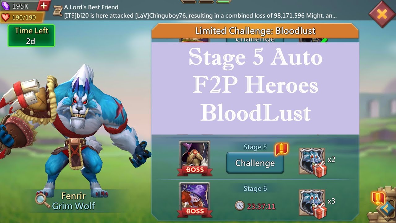 Lords mobile Limited Challenge bloodlust stage 5 Auto | Grim wolf limited challenge stage 5 Auto