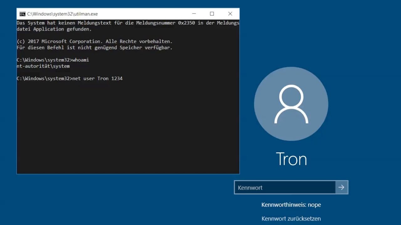 Windows Passwort zurücksetzen / hacken / knacken