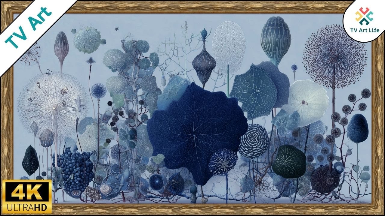 Fantastical Blue Botanical Frame TV Art | Soft Organic Screensaver | 10 Hours 4K