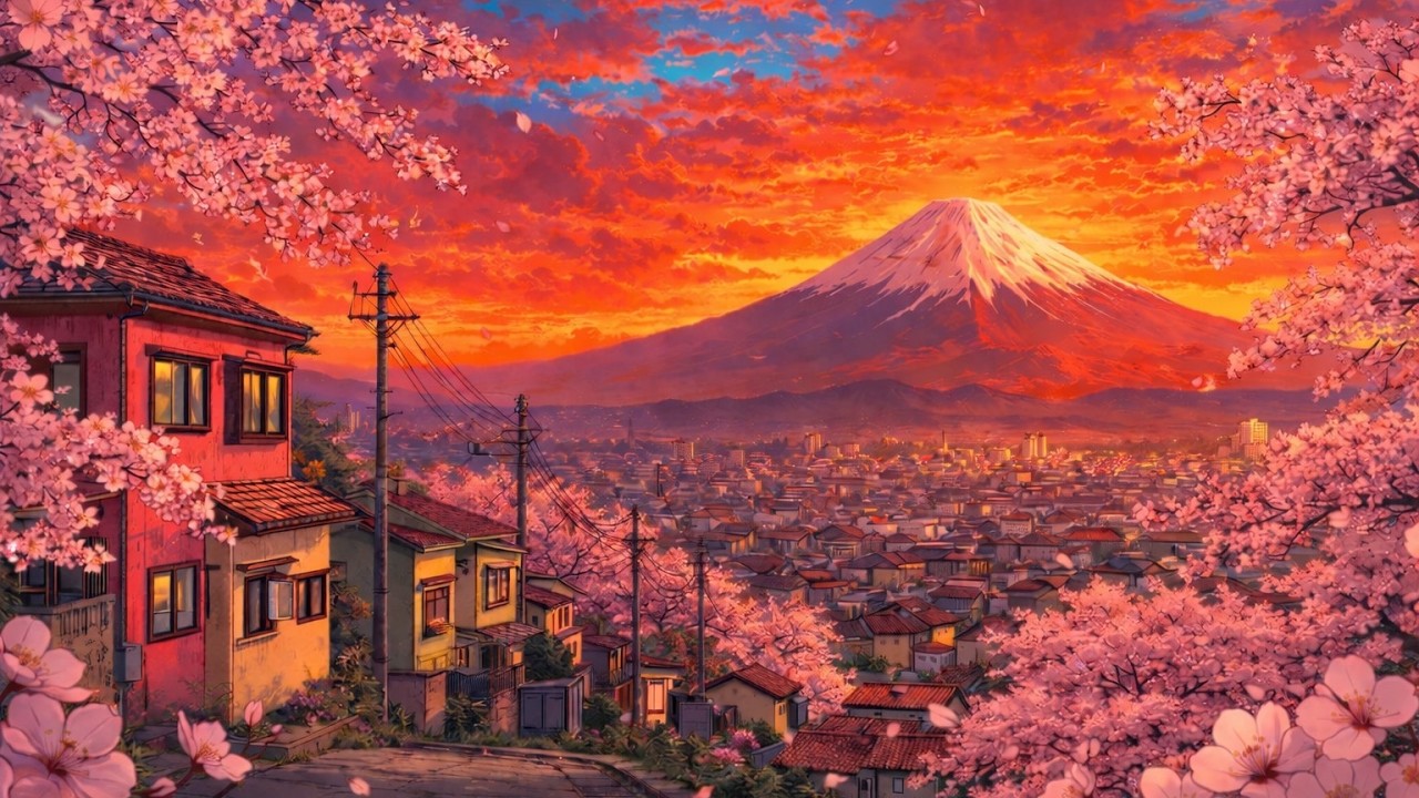 Cherry Blossom Sunset 🌸 Mt. Fuji Lofi Hip Hop Beats for Study & Relax
