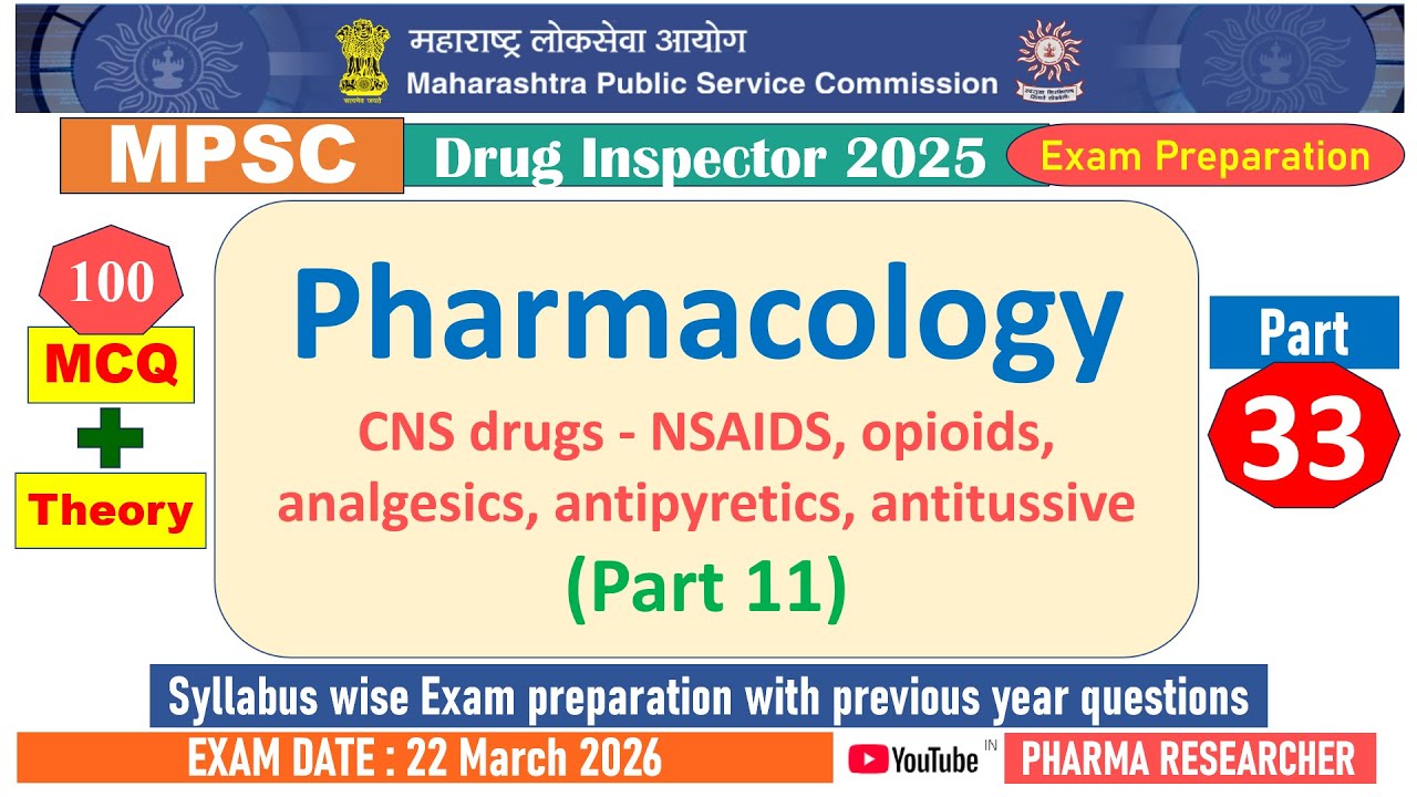 CNS drugs NSAIDS antipyretics analgesics antitussives MCQs II MPSC DI 2025 Exam Preparation