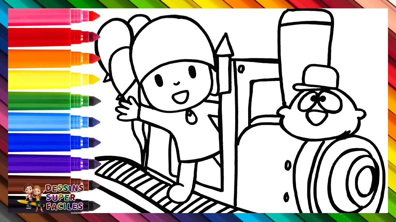 Dessiner Et Colorier Pocoyo Dans Un Train 👶🚂🎈 Dessins Pour Les Enfants