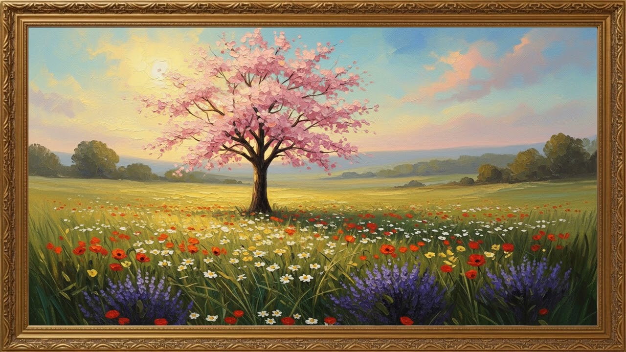 Soft Blossom Meadow Artwork | Relaxing Interior Art Visual