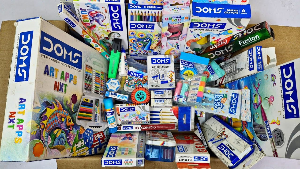 Latest DOMS Stationery😍ART app nxt Kit, Geometry, Crayons, Oil Pastels, Brush Pen, Sharpener, Eraser