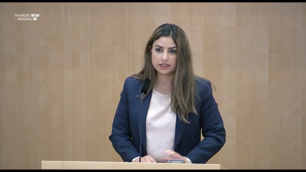 Nooshi Dadgostar, Left Party chairman, addresses Swedish parliament on no-confidence vote