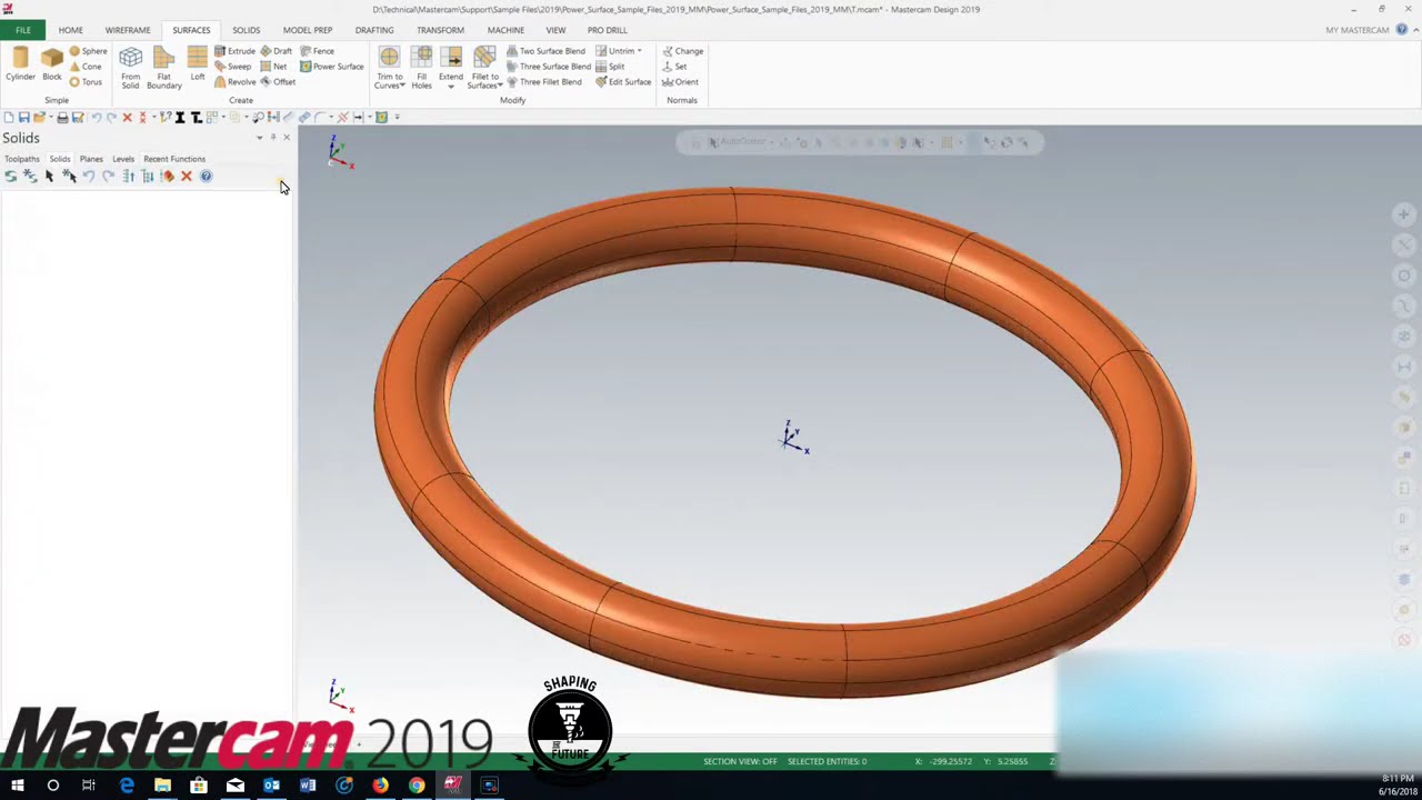 Mastercam Surface Modelling - Torus Surface