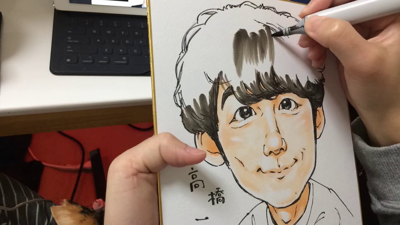 最高画質に設定して見る事をオススメ、似顔絵を下書きからコピックで塗る手元アップ【お題：高橋一生さん】