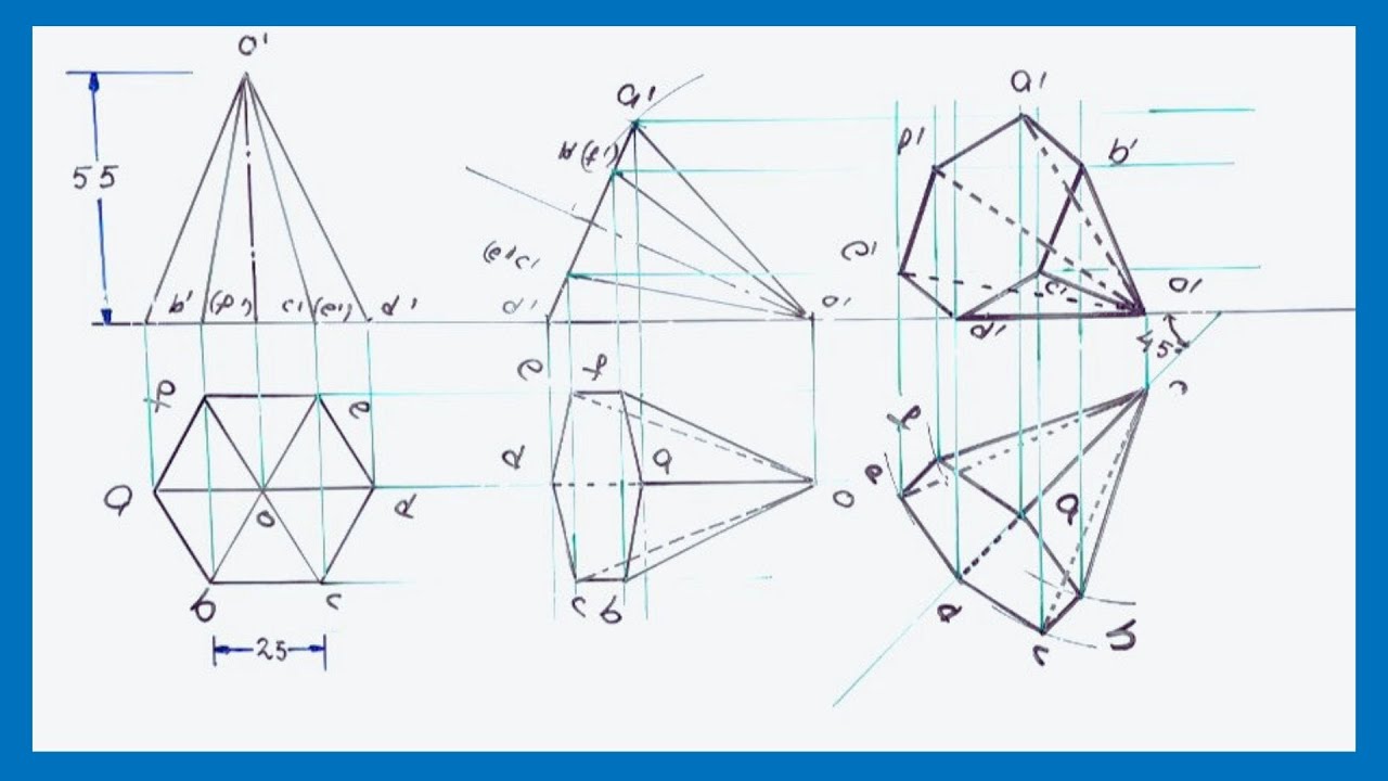 Hexagonal pyramid resting on slant edge