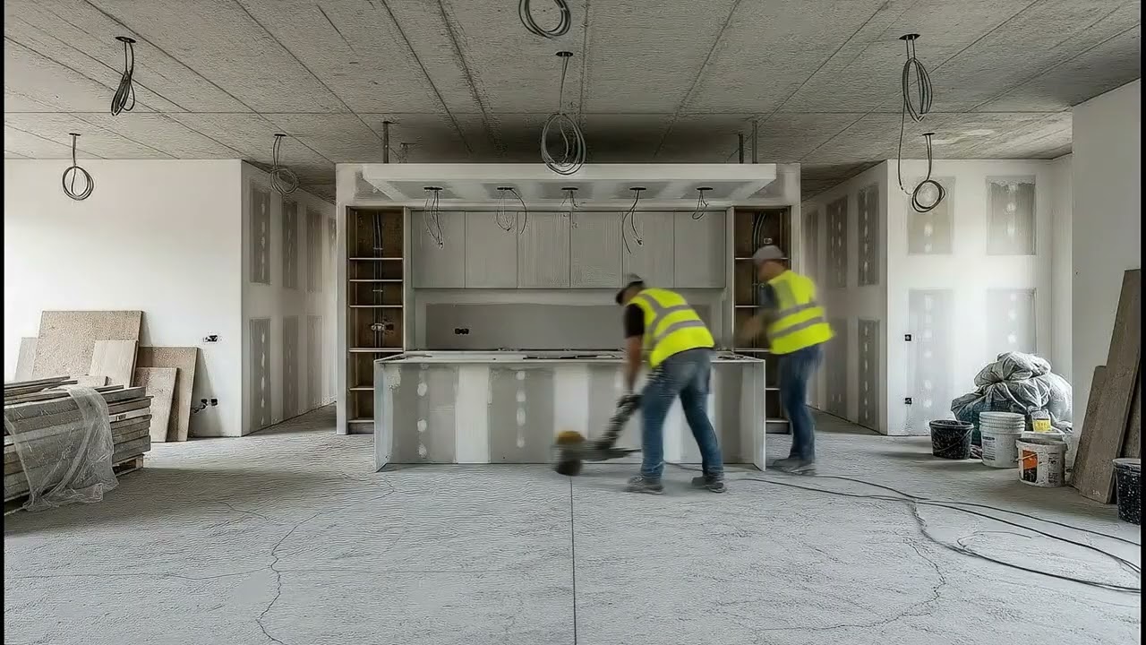 Luxury Open-Plan Kitchen–Living Space | Continuous Poured Metallic Epoxy Floor Transformation