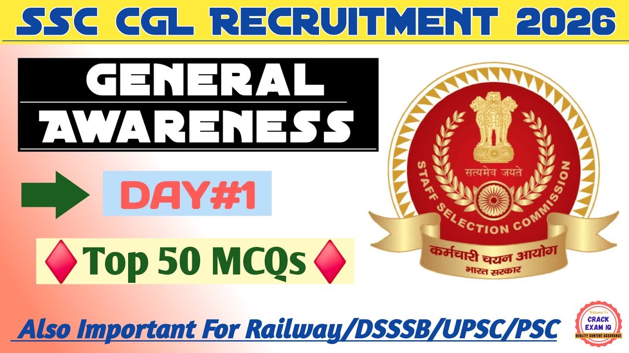 General Awareness & Current Affairs MCQs For SSC CGL 2026 | DAY-1 |SSC Previous Year GK GS Questions