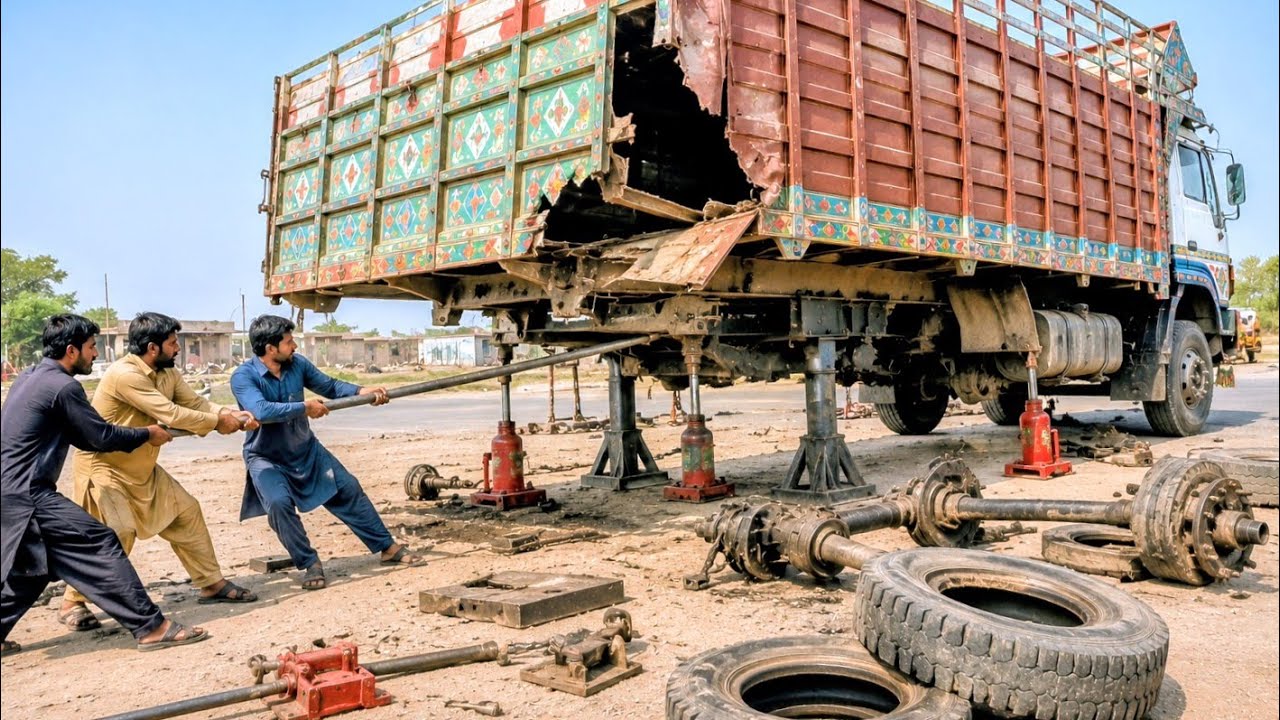 Amazing Pakistani Mechanic Skills! Repairing Smashed Truck Gulla Without Heavy Machinery