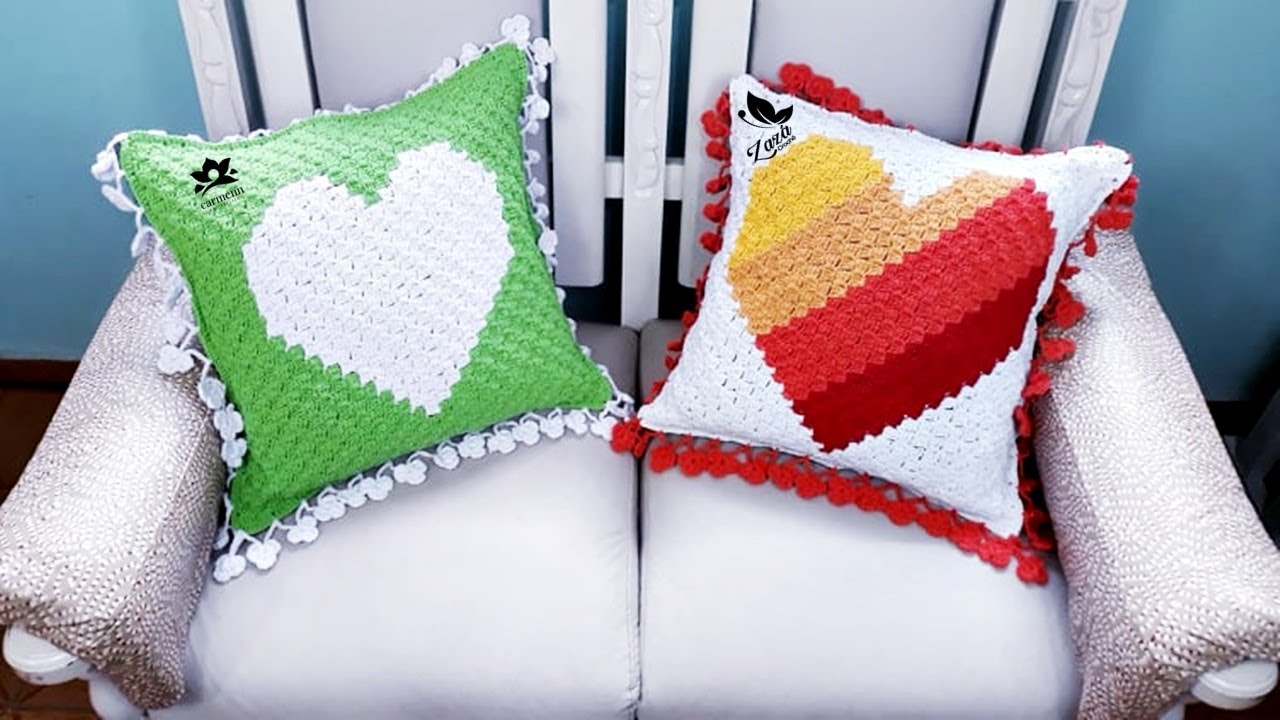 Almofadas Coração Crochê corner to corner c2c 1°Parte