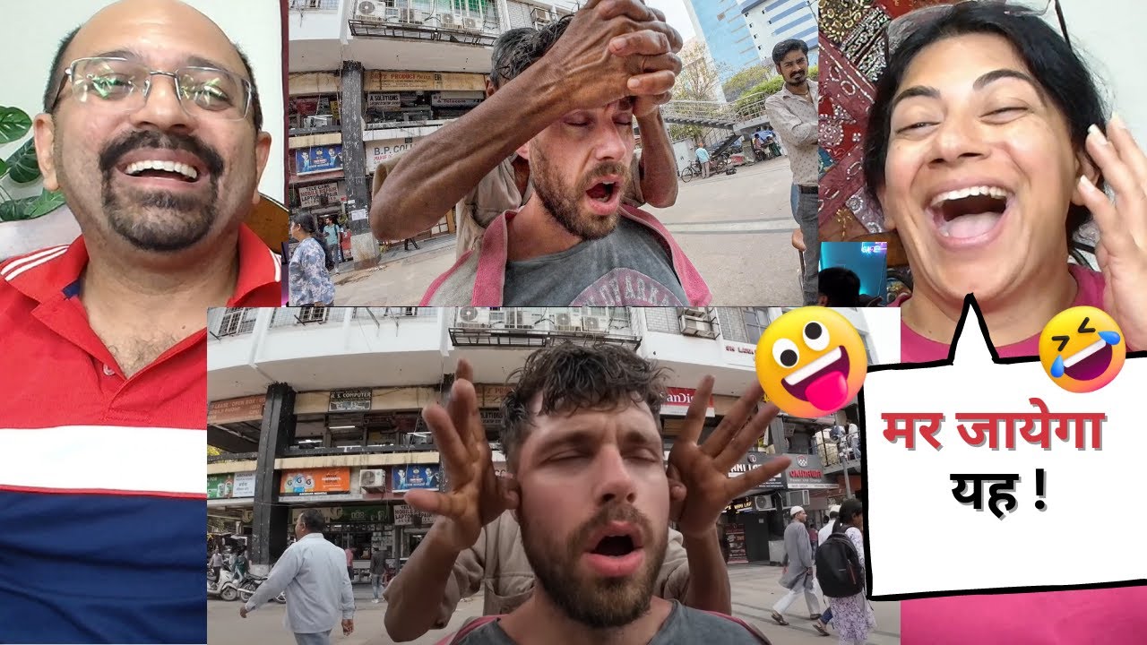 अमेरिकन ने करवाई चम्पी-मालिश देखे चाँद-तारे😁 | Cosmic Indian head massage makes me see stars 💫😵‍💫