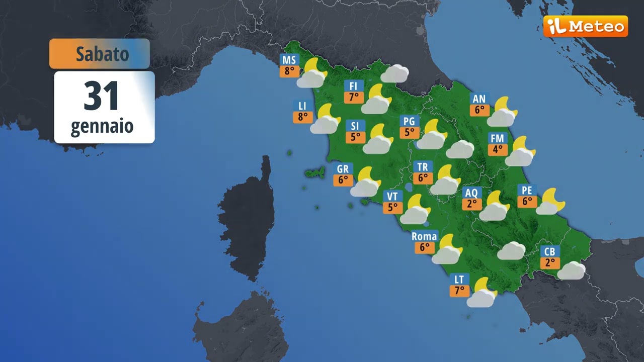 Meteo, previsioni e tendenza meteo Italia Sabato 31 gennaio 2026