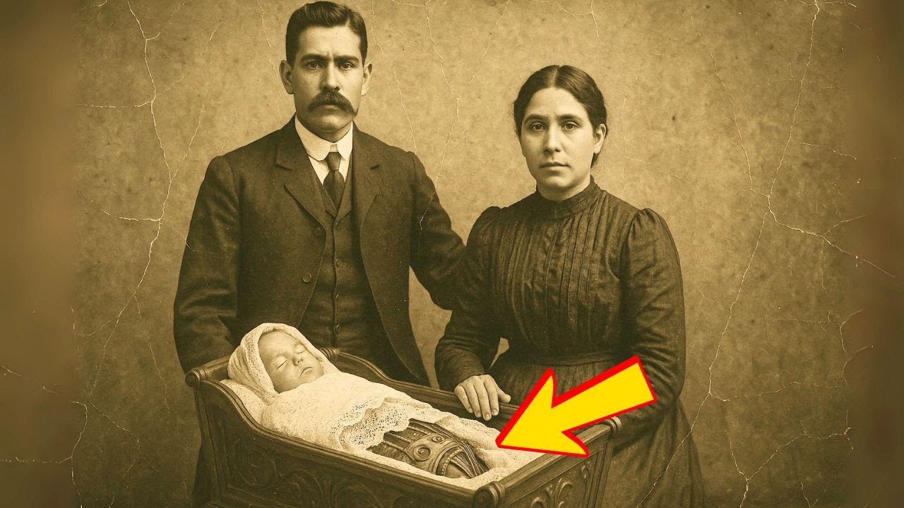 Pareja posa con bebé en 1903. 120 años después, los restauradores perciben algo imposible en la cuna