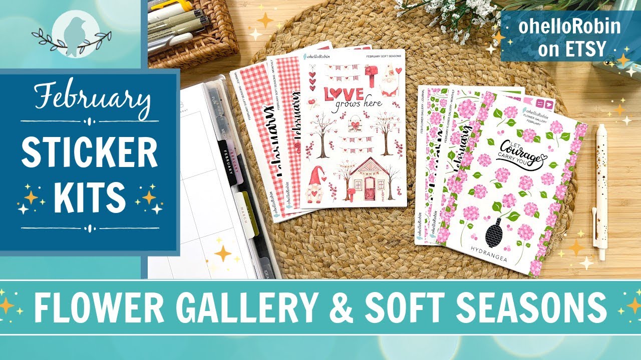 Выпуск февральской серии наклеек | Коллекции Soft Seasons и Flower Gallery | ohelloRobin на Etsy
