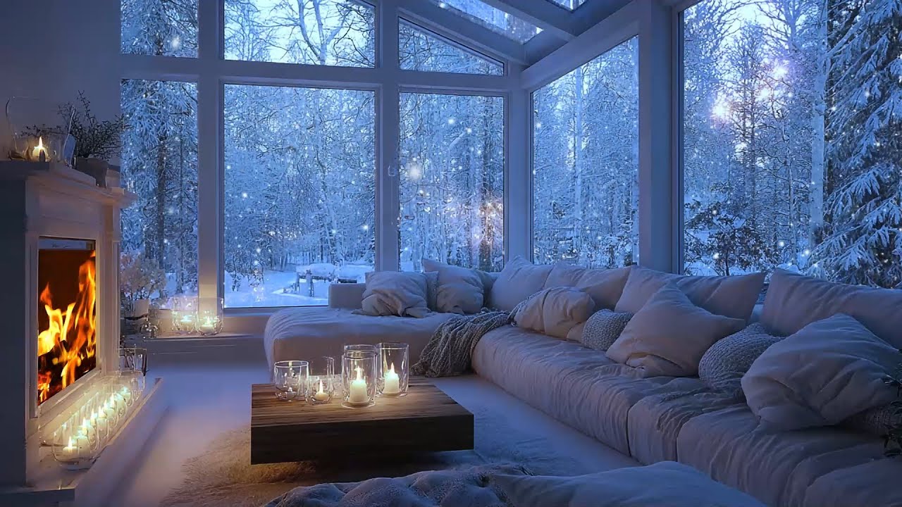 Winter Piano and Snowfall Lounge Ambience | Ideal for Stress Relief and Study Focus