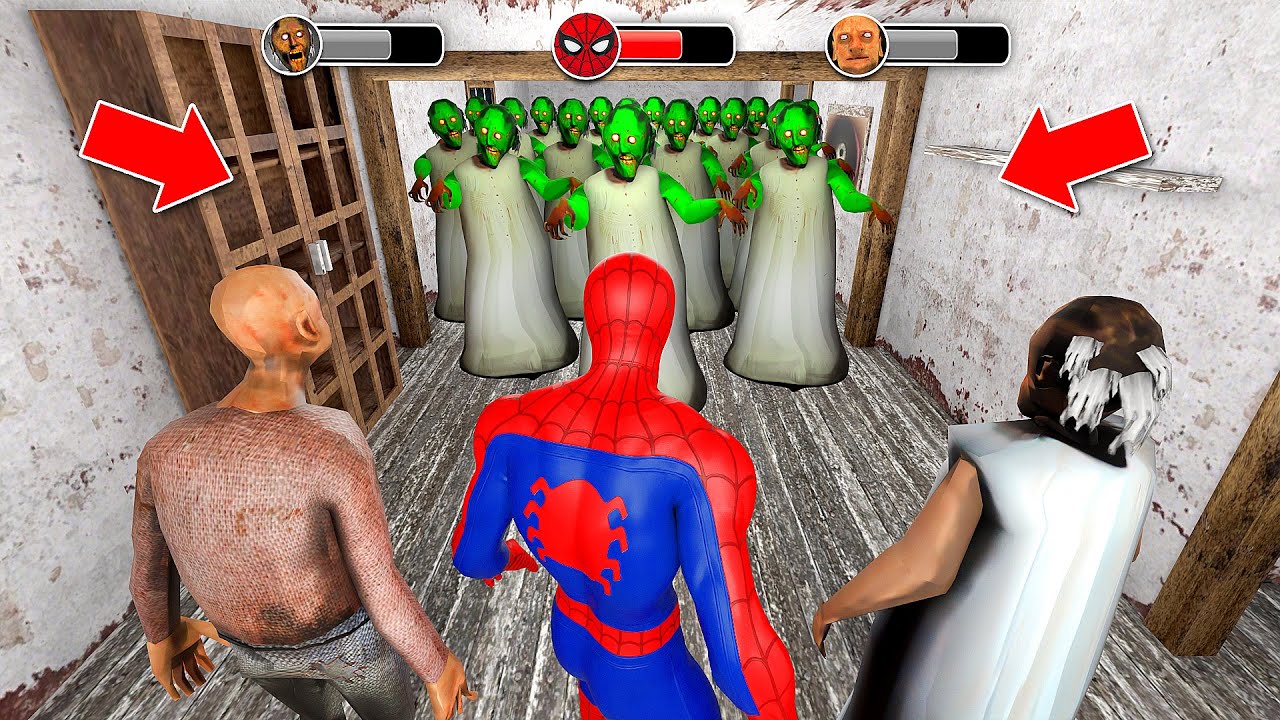 Playing as SpiderMan and Granny and Grandpa vs Zombie