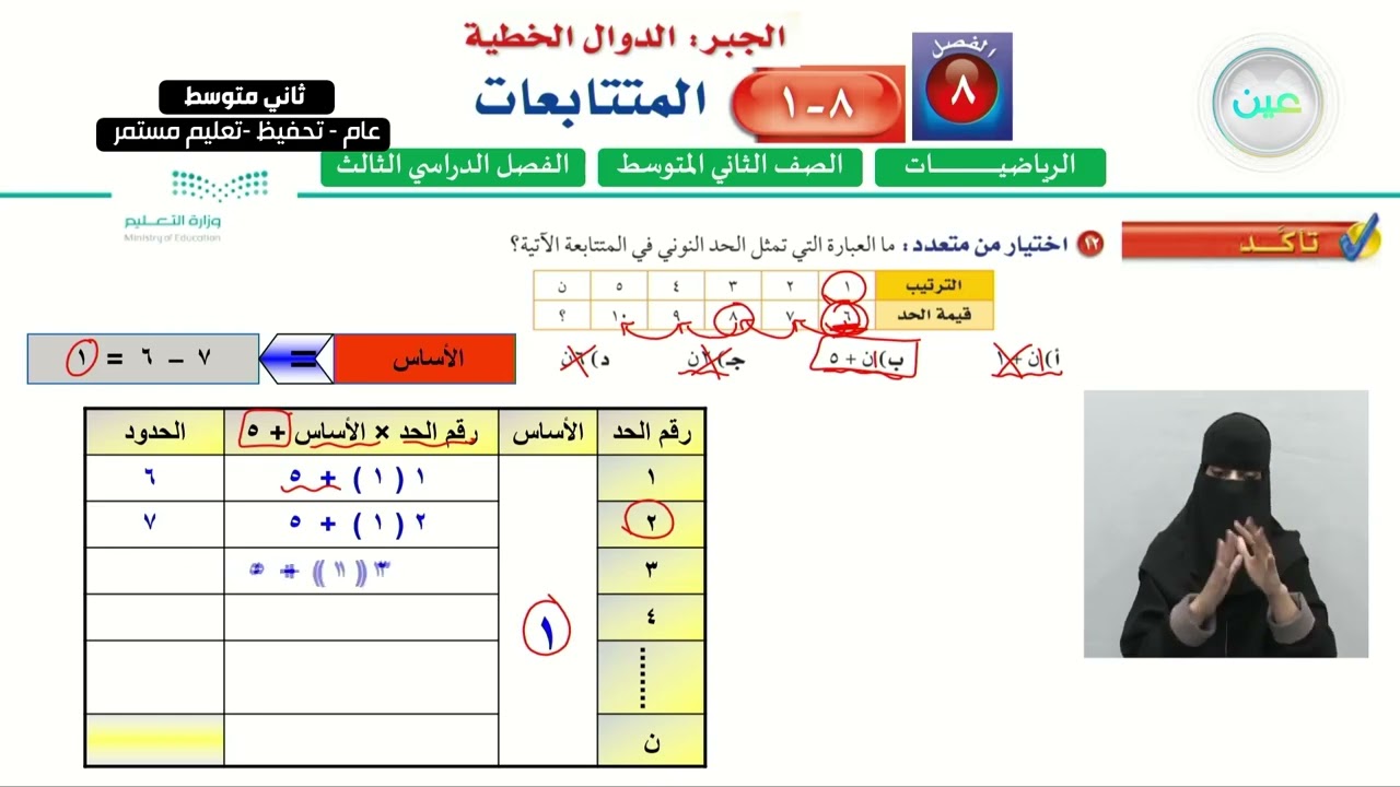 المتتابعات (3) - الرياضيات - ثاني متوسط