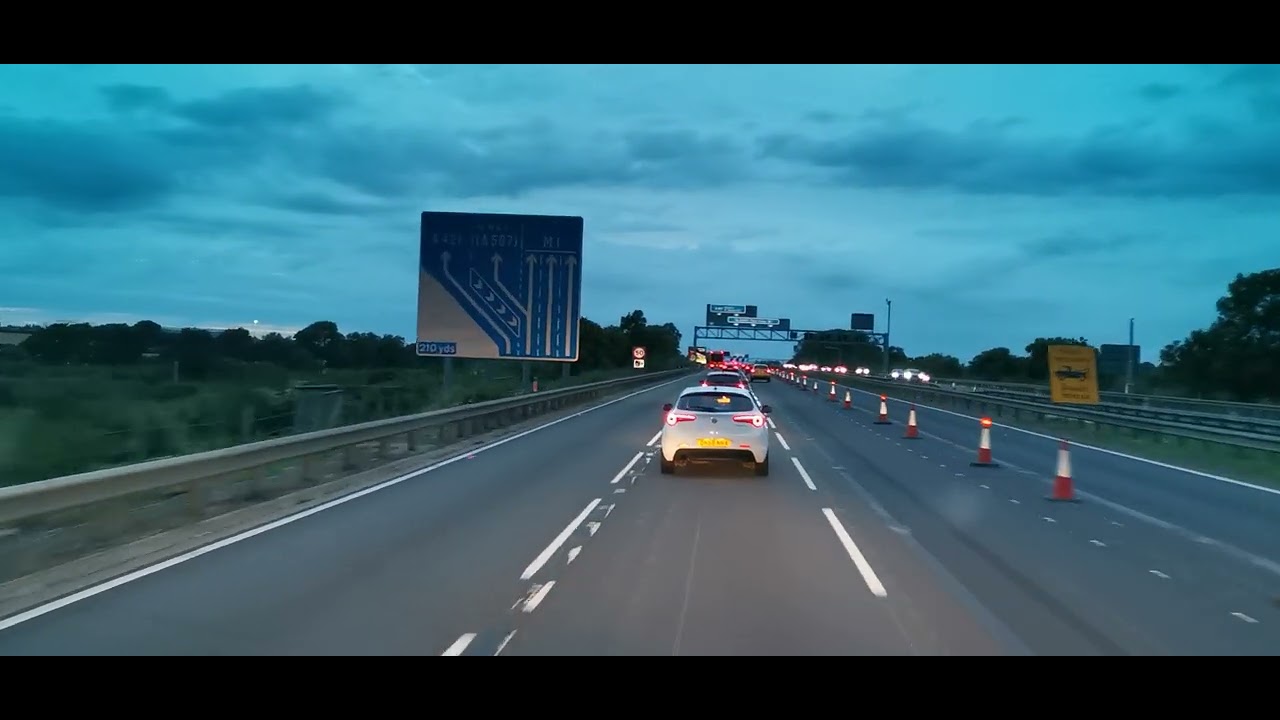 Motorway collection. Evening drive to Silverstone circuit. M1 - A43