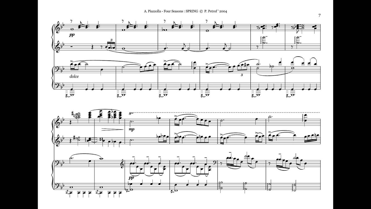 A. Piazzolla - Four Seasons - 1. SPRING - for piano 4 hands - sheet music