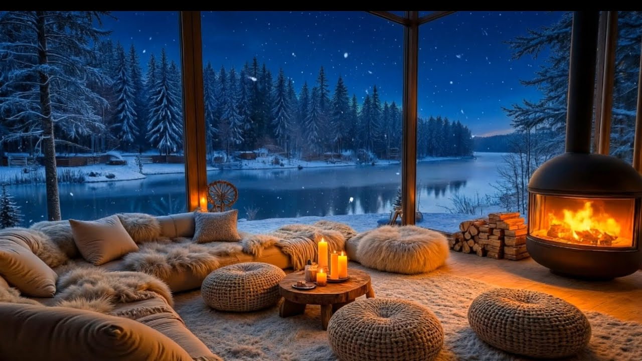 3 Hours Cozy Winter Cabin Fireplace 🔥❄️ | Snowfall Night Ambience for Deep Sleep, Relax & Study