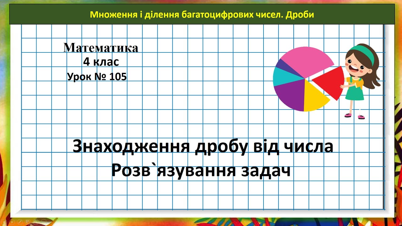 Математика 4 кл. (Н. Листопад) урок № 105 Знаходження дробу від числа