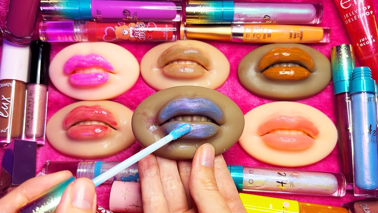 ASMR Lip Gloss Swatching on Squishy Lips (Whispered)