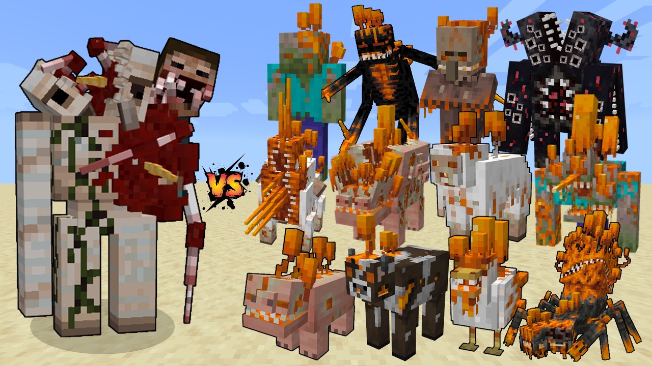 Infected Iron Golem vs Infected Mobs in Minecraft Mob Battle