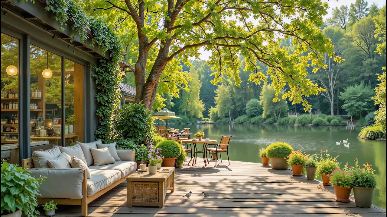 Calm Piano at Spring Lakeside Ambience 🍃 Tranquil Lounge with Soft Melody for Reading & Working