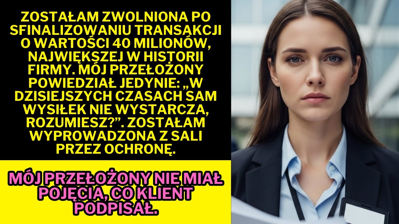 Zostałam zwolniona po sfinalizowaniu największej transakcji w historii firmy: 40 milionów. Wtedy..