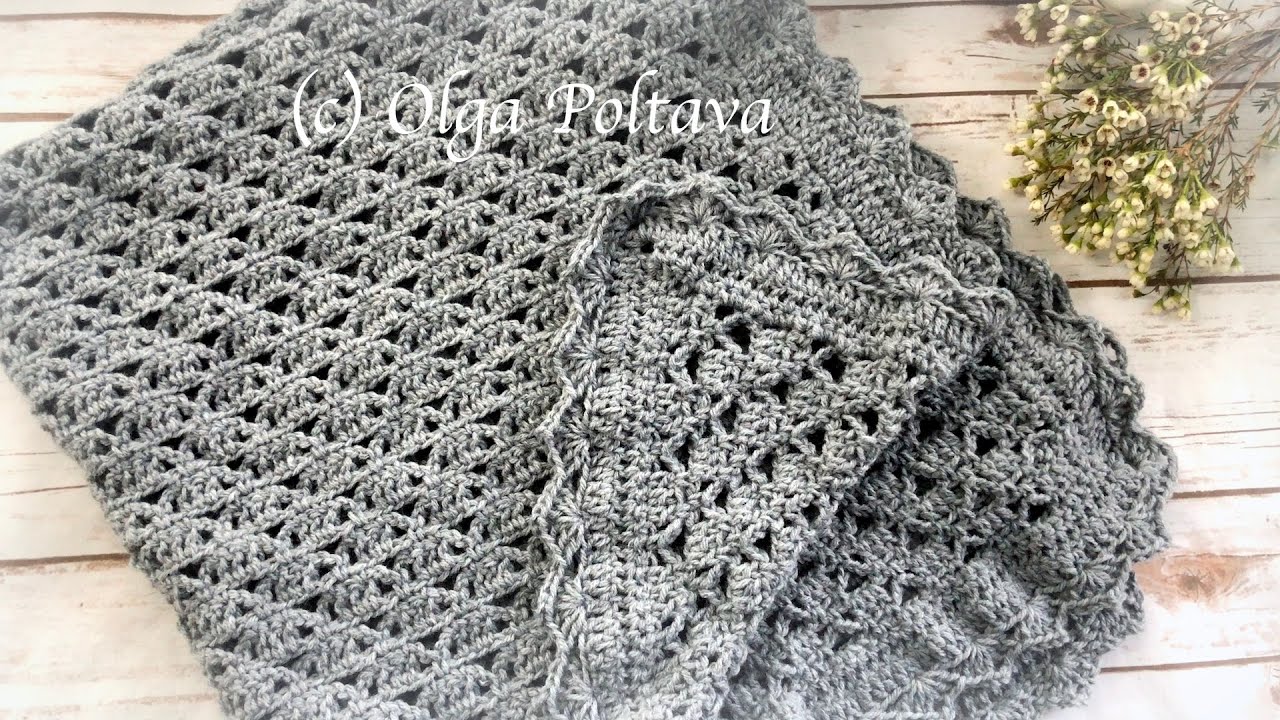 How to Crochet Lacy Baby Blanket with Shells Trim, Pound of Love Yarn, Crochet Video Tutorial