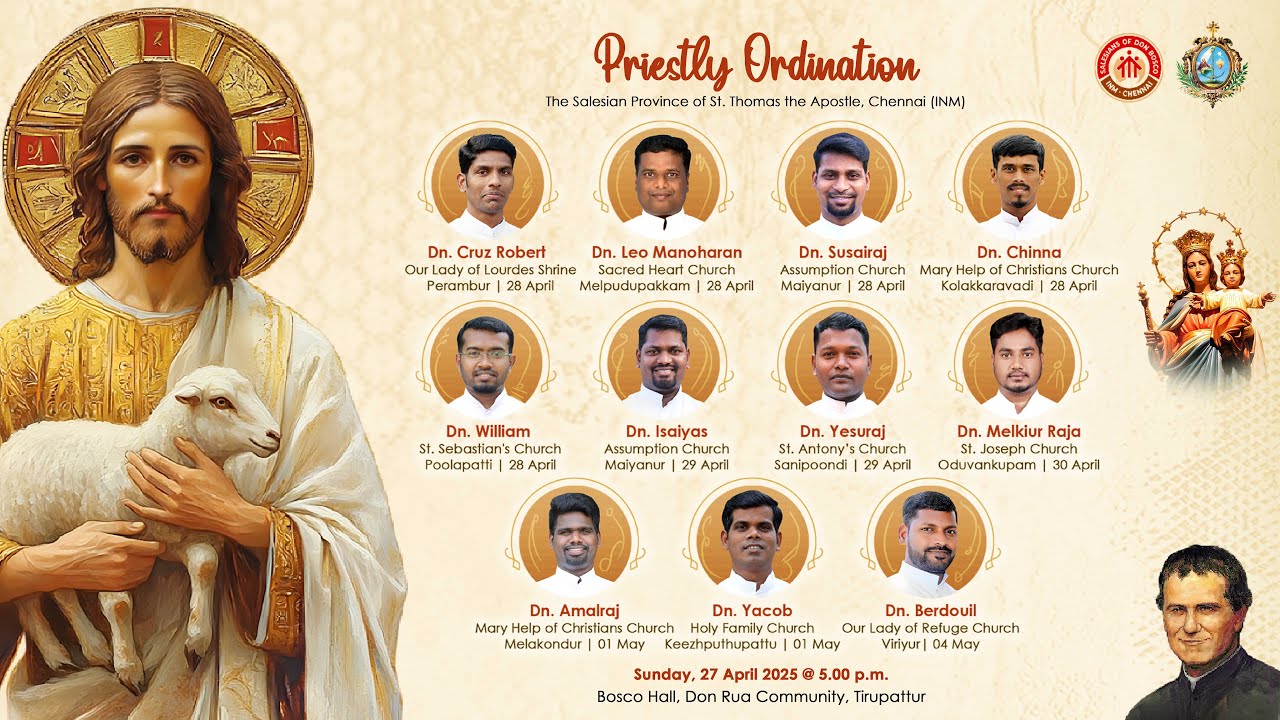 🔴LIVE_Priestly Ordination_Salesian Province of Chennai_DonRua Community, Tirupattur_27.04.25_05:00PM