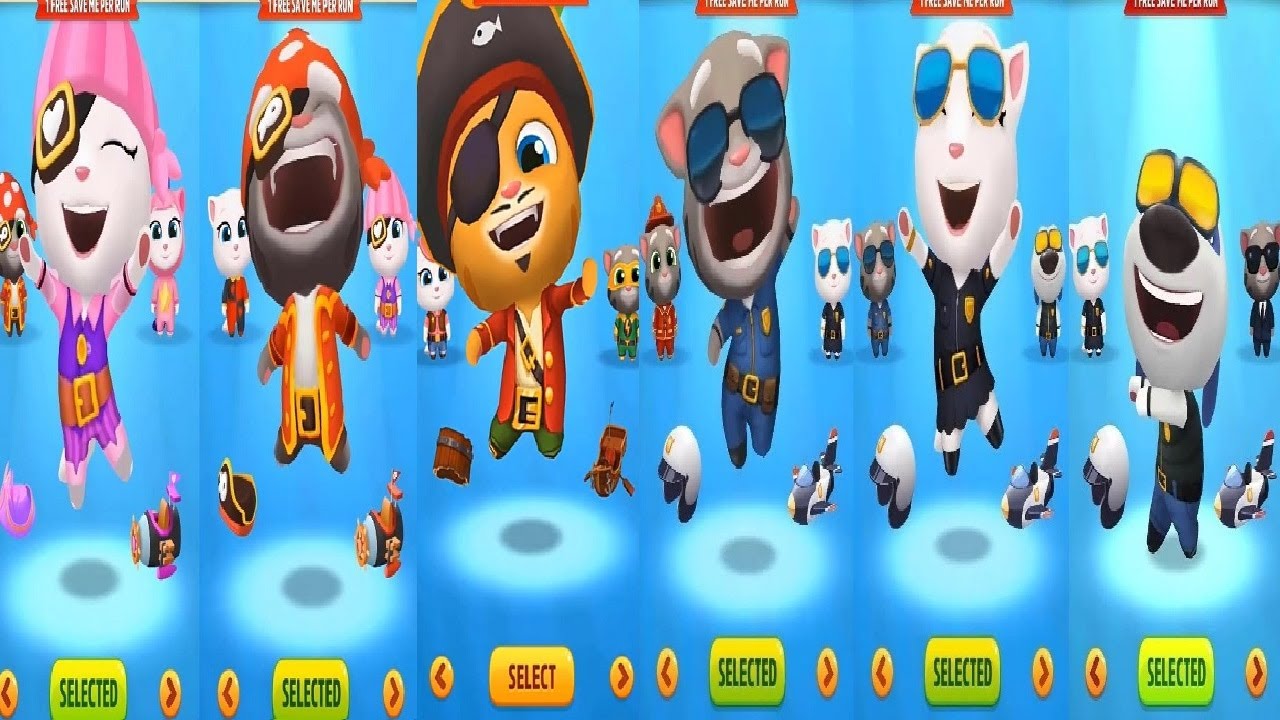 Talking Tom Gold Run Captain Tom VS PIRATE GINGER PIRATE ANGELA OFFICER TOM AGENT ANGELA DEPUTY HANK