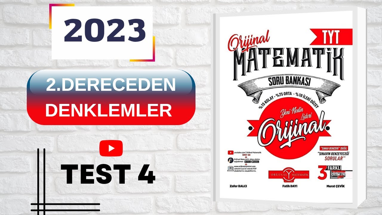 #orijinaltytmatematik(2023)ORİJİNAL MATEMATİK TYT ÇÖZÜMLERİ 2.DERECEDEN DENKLEMLER   TEST 4