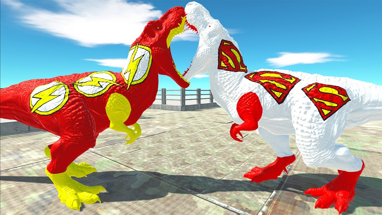 WHITE SUPERMAN T-REX DEATH FALL VERSION 2 - Animal Revolt Battle Simulator