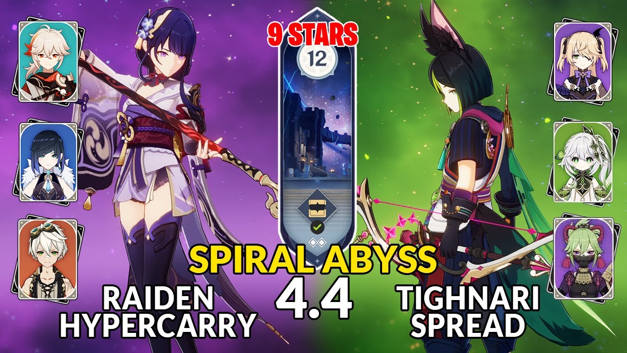 New 4.4 Spiral Abyss│Raiden Hypercarry & Tighnari Spread | Floor 12 - 9 Stars | Genshin Impact