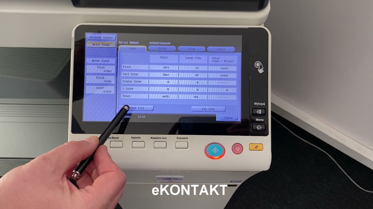 KONICA MINOLTA C258 Jak sprawdzić STAN LICZNIKA z urządzenia. Instrukcja krok po kroku. eKONTAKT