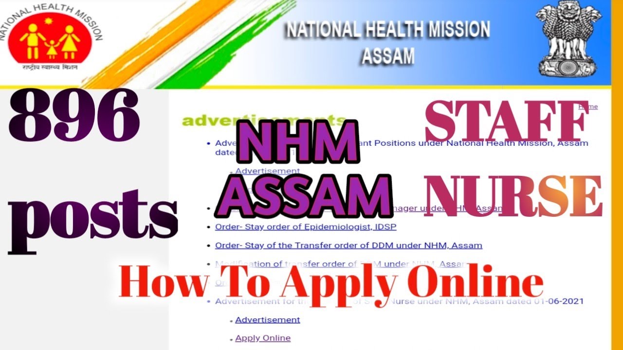 NHM Assam Staff Nurse apply online 2021