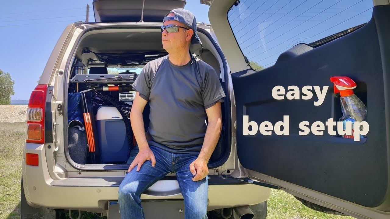 Car camping, easy bed setup, Suzuki Vitara camper