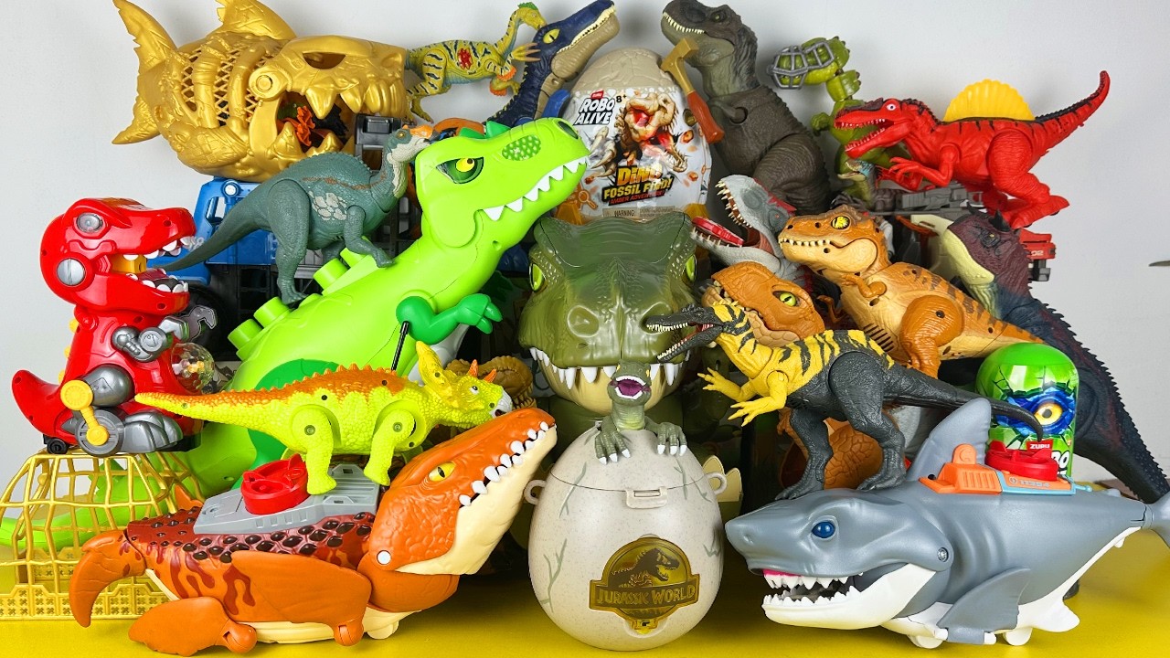 ASMR Satisfying Unboxing Jurassic World Rebirth T-rex Carnotaurus Triceratops Mosasaurus Megalodon