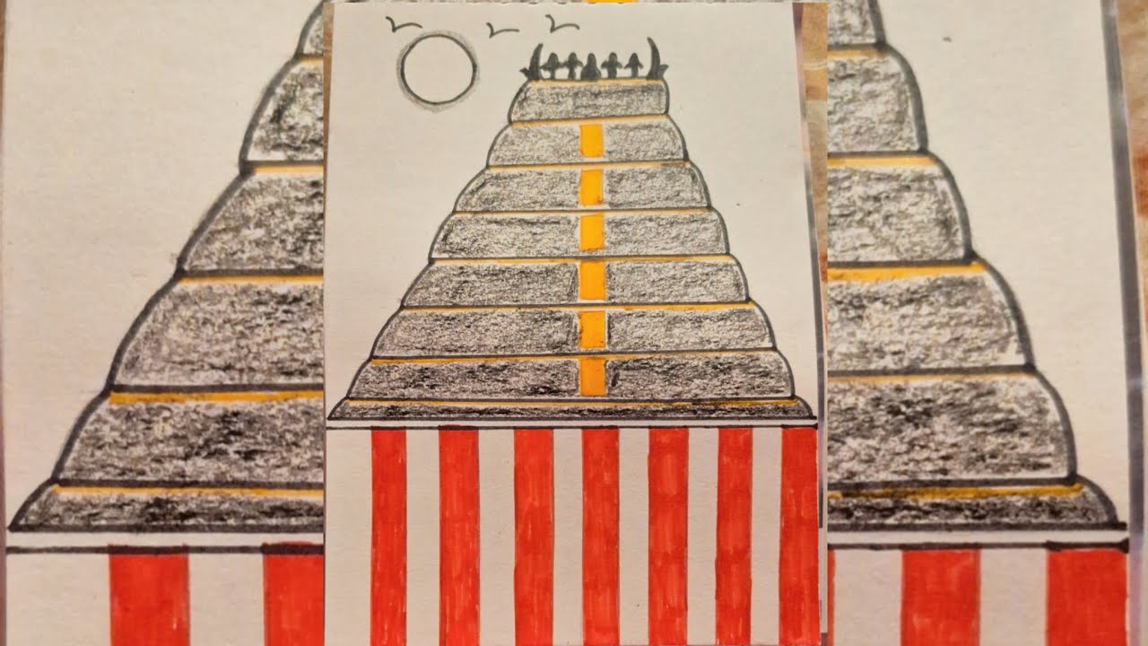 How to draw simple, easy Hindu temple gopuram.How to draw & color temple for school competition.