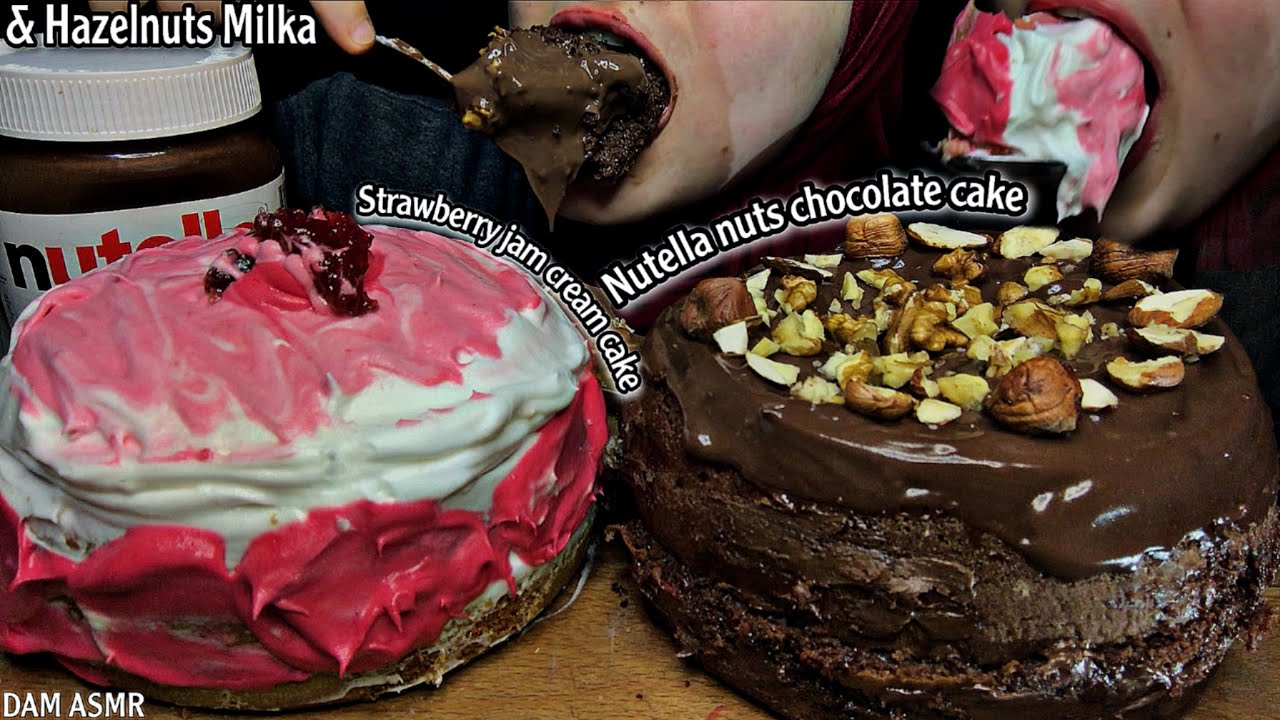 ASMR HOMEMADE LAVA CAKES (NUTELLA NUTS CHOCOLATE, STRAWBERRY JAM CREAM)🍫 & MILKA MUKBANG 누텔라 초콜릿 케이크