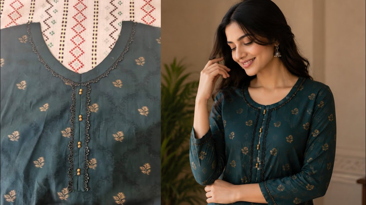 Piping with lace neck design cutting and stitching|Pakistani neck design for Eid 2026