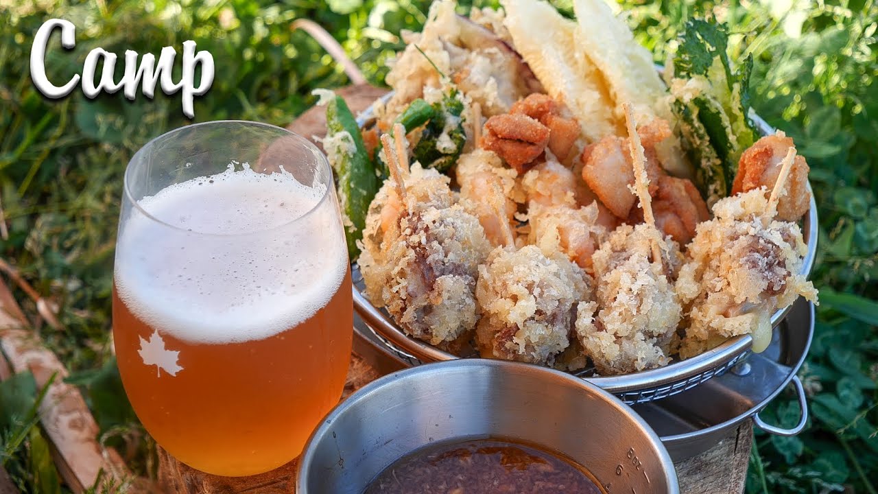 暑い日は冷えたビールと天ぷらのキャンプ飯