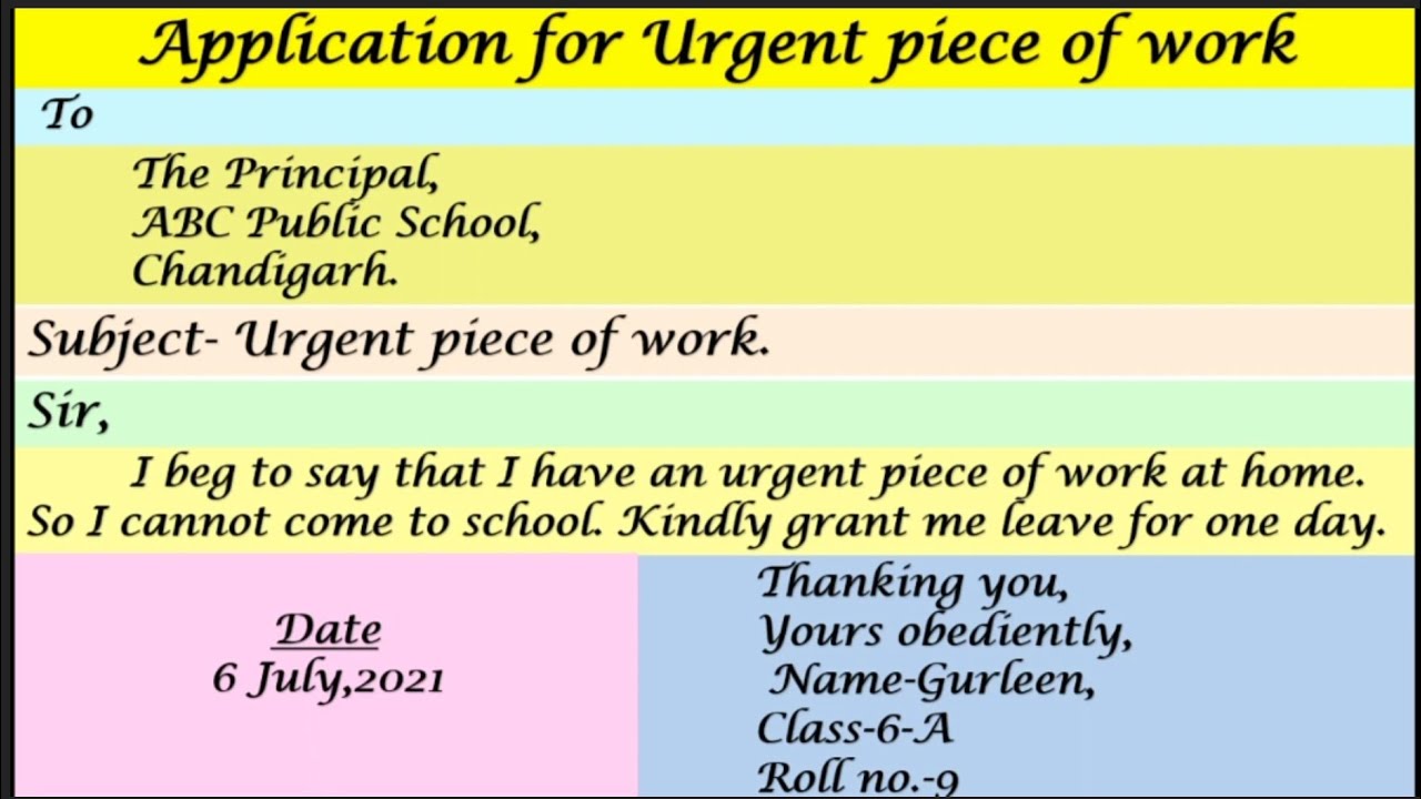 Application for Urgent Piece of work In English | Urgent work